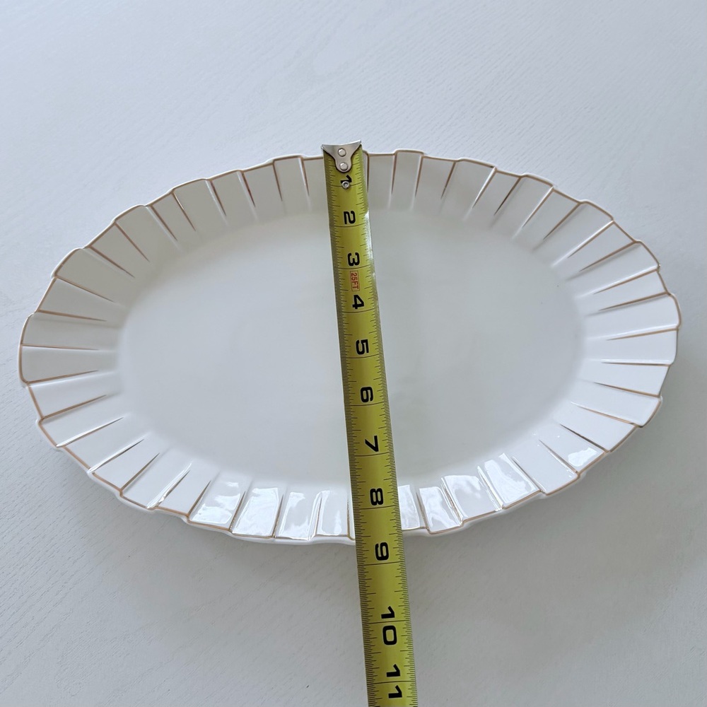 Oval Scalloped Ceramic Platter with Gold Tone Trim Accent - Picture 8 of 8
